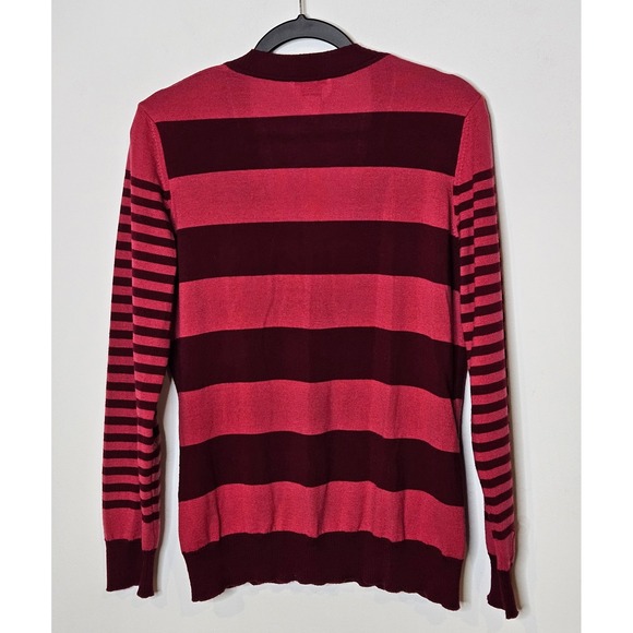 Talbots Vintage 100% Merino Wool Womens Striped V-Neck Sweater Red Made in Italy - Picture 4 of 5